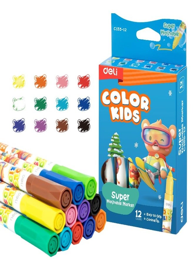 deli EC155-12 Washable Marker | Quick-Drying, Smudge-Free Ink (12 Shades) - Image 1